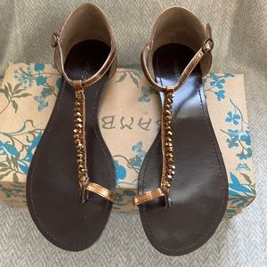 "BAMBOO"Toe Ring Beaded Ankle Strap Sandal in Bronze, Size 8 1/2